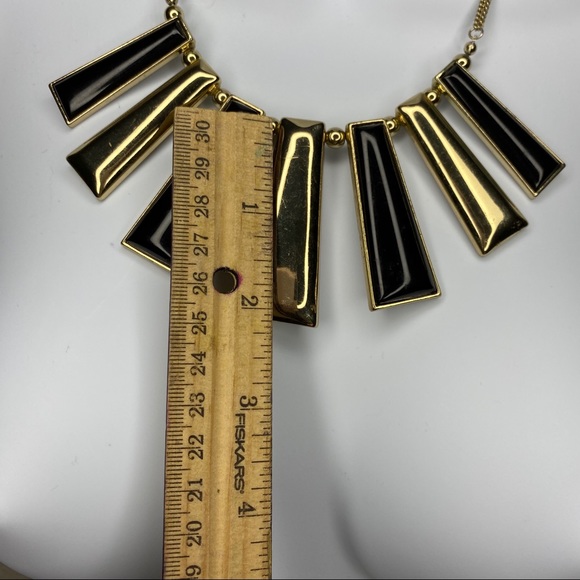 Boho Chic Gold Tone Black Enamel Tribal Necklace - Picture 4 of 8